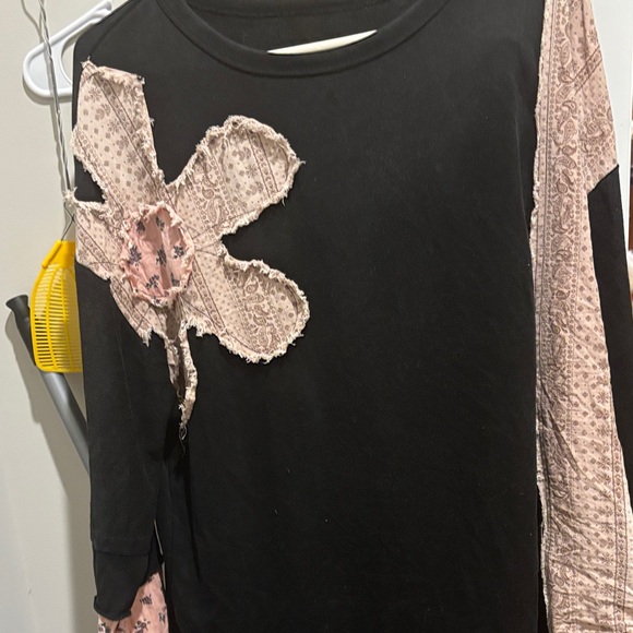 Umgee Black and Pink Patchwork Sweatshirt - Picture 2 of 6